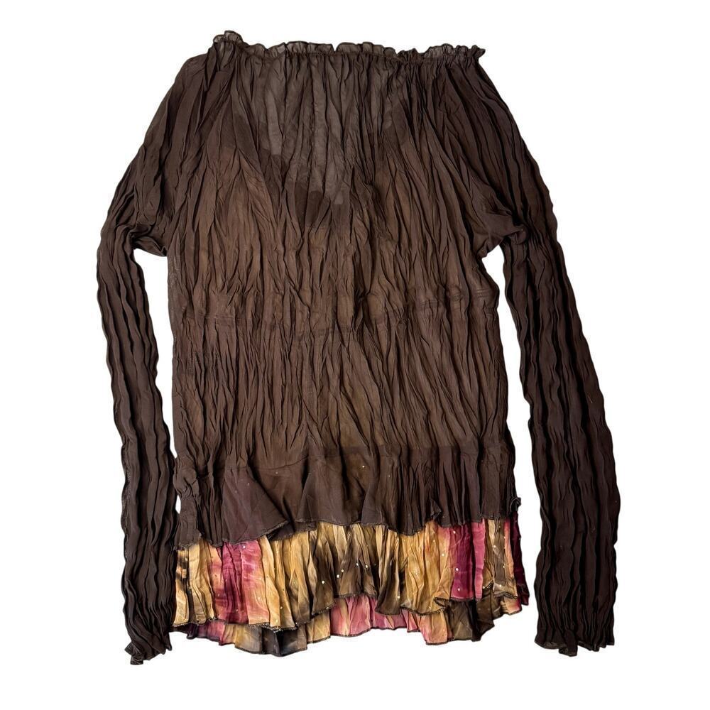 VTG Y2K Brown Pink Velvet Sheer Sequined Top Women's Size Small / Medium - Picture 5 of 5